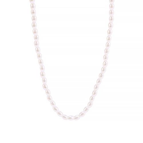 Kunststof parel ketting, 304 roestvrij staal, met Plastic Pearl, met 5cm extender keten, gold plated, mode sieraden, wit, Lengte 43 cm, Verkocht door PC