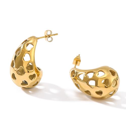 304 rostfritt stål Stud Earring, guldfärg pläterade, mode smycken, guld, 15x25mm, Säljs av Par