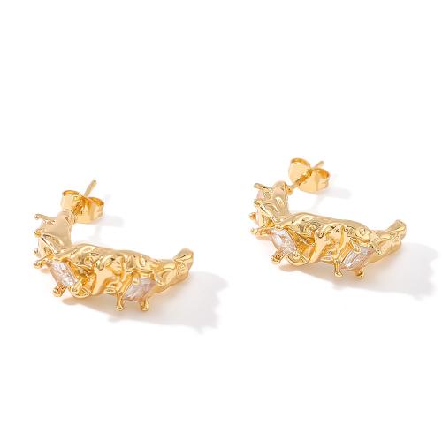 304 Stainless Steel Stud Earring gold color plated fashion jewelry & micro pave cubic zirconia gold Sold By Pair