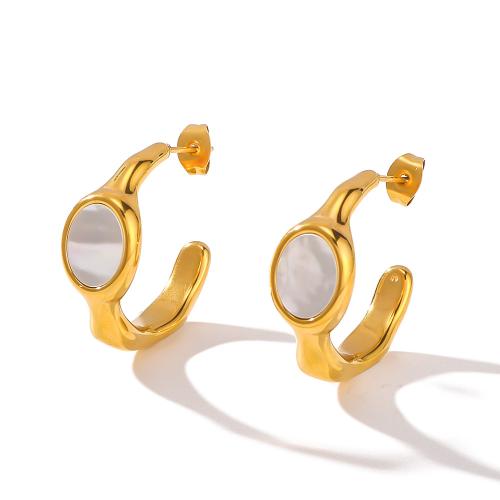 304 roestvrij staal Drop Earring, met Schelp, gold plated, mode sieraden, gouden, Verkocht door pair