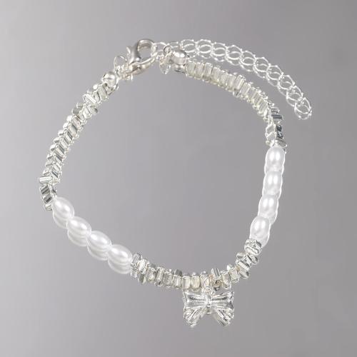 Zinc Alloy Bracelet with Plastic Pearl with 5.2cm extender chain handmade fashion jewelry & for woman silver color Length 18.8 cm Sold By PC