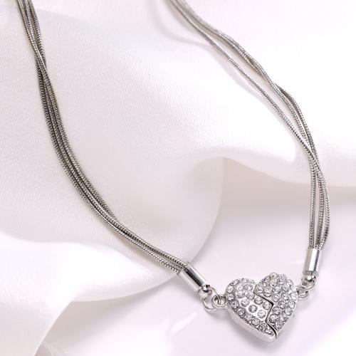 Collier de bijoux en alliage de zinc, trois couches & bijoux de mode & unisexe & avec strass, couleur originale, Longueur 51.5 cm, Vendu par PC