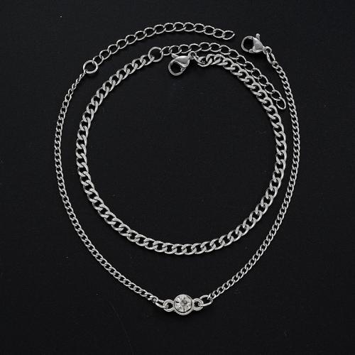 Edelstahl Schmuck Armband, 304 Edelstahl, 2 Stück & Modeschmuck & unisex & mit Strass, originale Farbe, verkauft von setzen