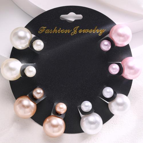 Zinc Alloy Stud Earring with Plastic Pearl stoving varnish 4 pieces & fashion jewelry & for woman mixed colors Sold By Set