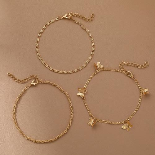 Pulseras para el Tobillo en Aleación de Zinc, con 5cm extender cadena, tres piezas & Joyería & para mujer, dorado, longitud aproximado 22 cm, Vendido por Set