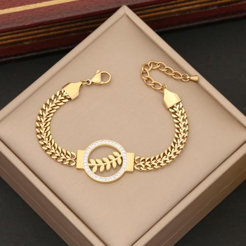 Stainless Steel Jewelry Bracelet 304 Stainless Steel with 5cm extender chain & for woman & with rhinestone gold Length Approx 18 cm Sold By PC