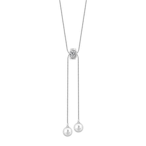 Sinc Alloy geansaí Necklace Slabhra, le Ciúbach Zirconia & Pearl Plaisteacha, jewelry faisin & do bhean, dath bunaidh, Fad 68 cm, Díolta De réir PC