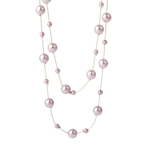 Collier en alliage de zinc Pull, avec perle de plastique, Double couche & bijoux de mode & pour femme, plus de couleurs à choisir, Longueur 170 cm, Vendu par PC