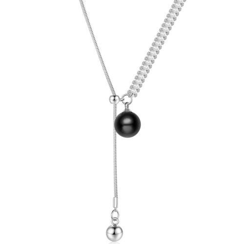 Collier en alliage de zinc Pull, avec perle de plastique, bijoux de mode & pour femme & avec strass, couleur originale, Longueur 55 cm, Vendu par PC