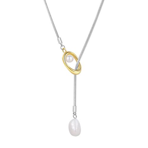 Sinc Alloy geansaí Necklace Slabhra, le Pearl Plaisteacha, jewelry faisin & do bhean, dath bunaidh, Fad 62 cm, Díolta De réir PC