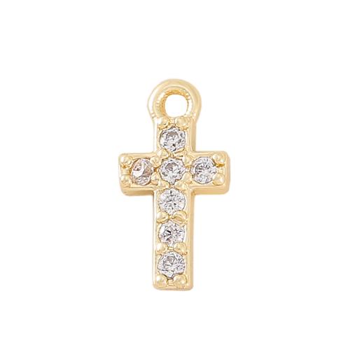 Cubic Zirconia Micro Pave Brass Pendant Cross real gold plated DIY & micro pave cubic zirconia golden Sold By PC