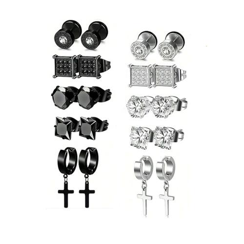 Stainless Steel Stud Earrings 304 Stainless Steel plated 10 pieces & Unisex & micro pave cubic zirconia mixed colors Sold By Set