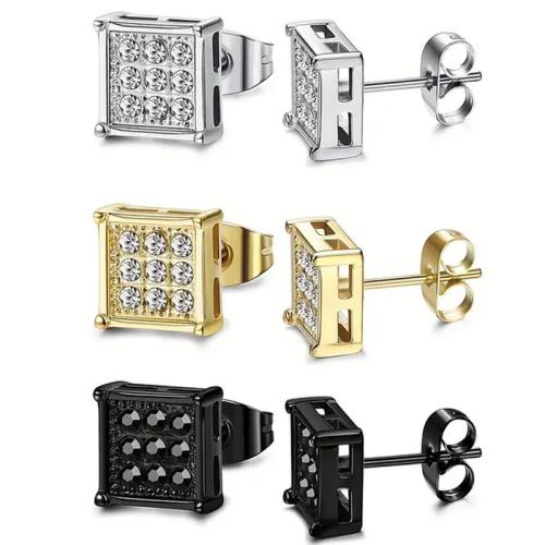 Stainless Steel Stud Øreringe, 304 rustfrit stål, forgyldt, Unisex & Micro Pave cubic zirconia, flere farver til valg, Solgt af PC