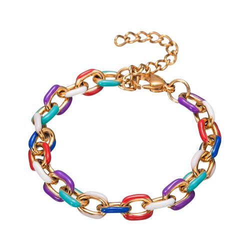 Bracciale gioielli in acciaio inossidabile, 304 acciaio inox, with 5CM extender chain, placcato, per la donna & smalto, dorato, Lunghezza Appross. 18 cm, Venduto da PC