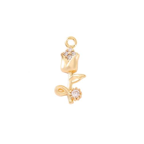 Cubic Zirconia Micro Pave Brass Pendant Rose real gold plated DIY & micro pave cubic zirconia golden Sold By PC