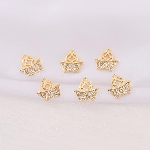 Cubic Zirconia Micro Pave Brass Pendant Ingot real gold plated DIY & micro pave cubic zirconia golden Sold By PC