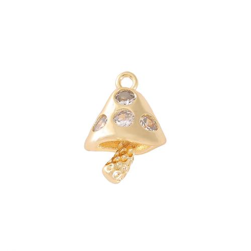 Cubic Zirconia Micro Pave Brass Pendant mushroom real gold plated DIY & micro pave cubic zirconia golden Sold By PC