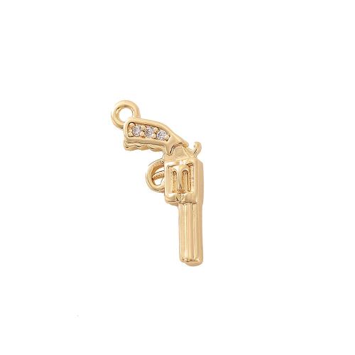 Cubic Zirconia Micro Pave Brass Pendant Gun real gold plated DIY & micro pave cubic zirconia golden Sold By PC