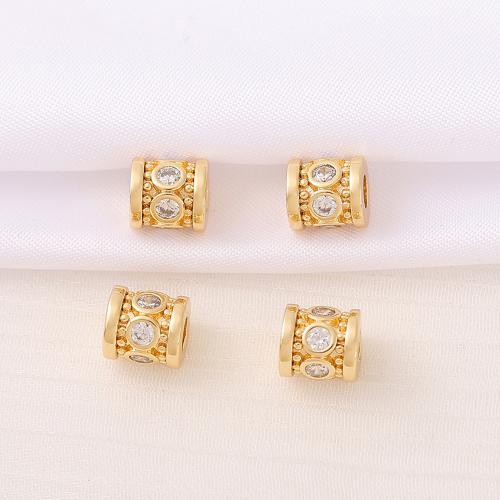 Perline vuote in ottone, placcato oro vero, DIY & Micro spianare cubic zirconia, dorato, 7.50x7mm, Venduto da PC