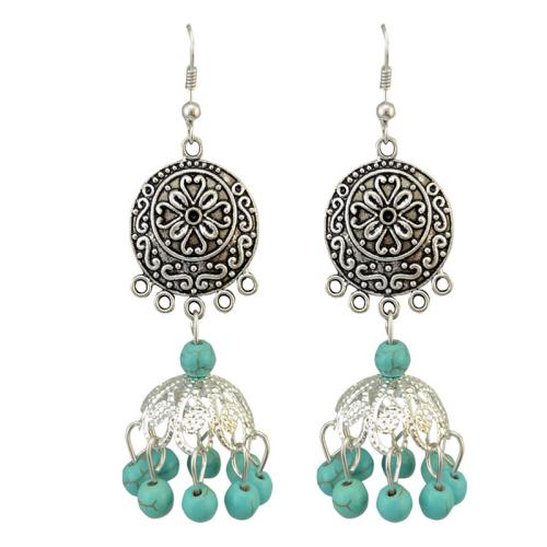 Turquoise Earring Zinc Alloy with turquoise folk style & for woman silver color Sold By Lot