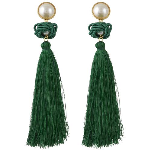 Fashion Fringe Earrings Zinc Alloy with Cotton Thread & Plastic Pearl for woman 135mm Sold By Lot