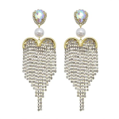 Fashion Fringe Earrings Zinc Alloy with Crystal & Plastic Pearl for woman & with rhinestone golden Sold By Lot