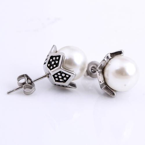 Titanium Stål Stud Earring, med Plastic Pearl, Vintage & for kvinde, hvid, Solgt af par