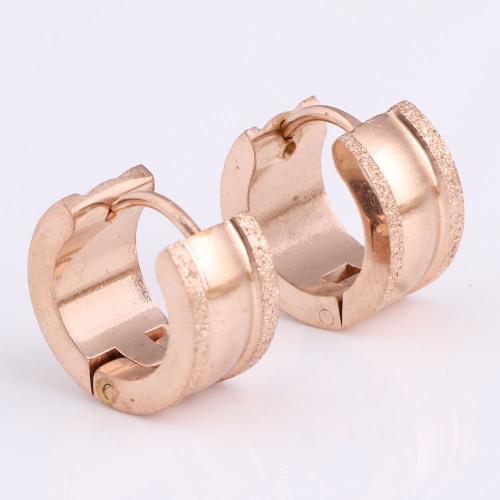 Huggie Hoop Øreringe, Titanium Stål, forgyldt, Unisex, rosa guld farve, 13x7mm, Solgt af par