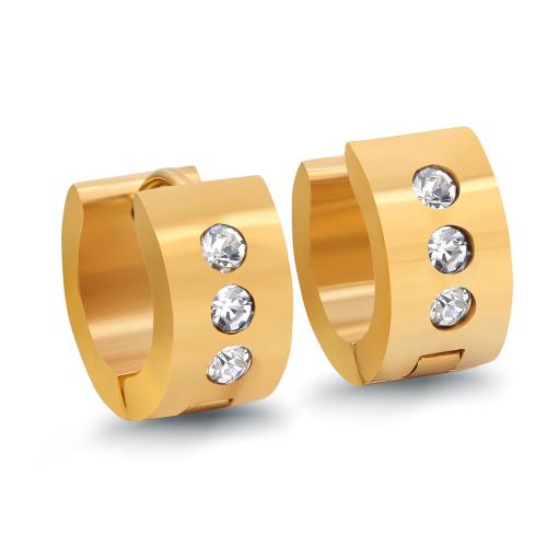 Stainless Steel Huggie Hoop Earring 304 Stainless Steel plated micro pave cubic zirconia & for woman golden Sold By Pair