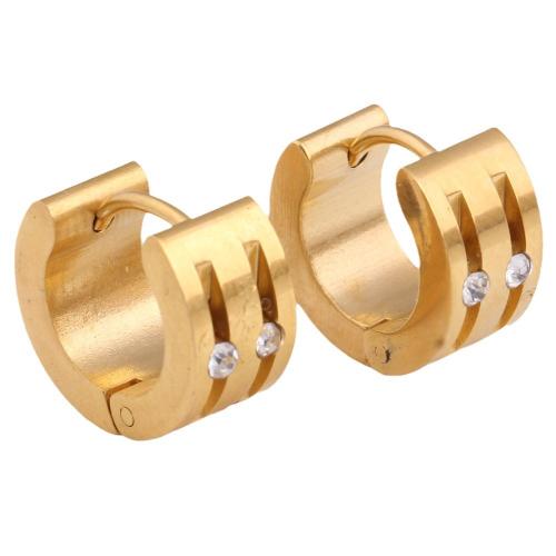 Cruach Tíotáiniam Huggie Hoop Earring, plátáilte, micrea réiteach zirconia ciúbach & do bhean, órga, 14x7mm, Díolta De réir Péire