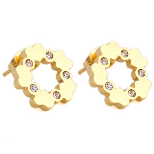 Stainless Steel Stud Earrings 304 Stainless Steel micro pave cubic zirconia & for woman golden Sold By Pair