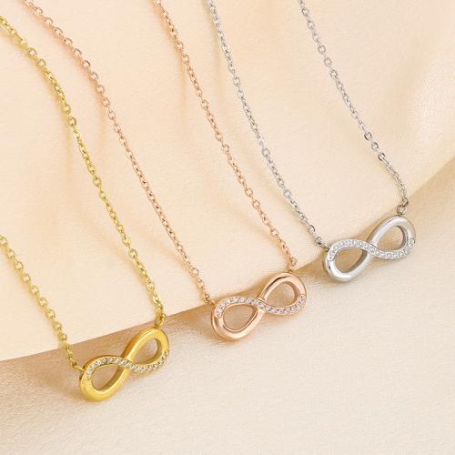 Stainless Steel Jewelry Necklace 304 Stainless Steel Infinity Vacuum Ion Plating for woman & with rhinestone Sold By PC