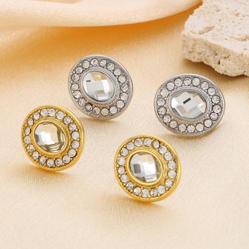 Roestvrij staal Stud Earrings, 304 roestvrij staal, voor vrouw & met strass, meer kleuren voor de keuze, Verkocht door pair