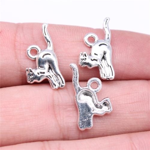 Cink ötvözet Animal Medálok, Macska, antik ezüst színű bevonattal, DIY, 20x10mm, Által értékesített PC