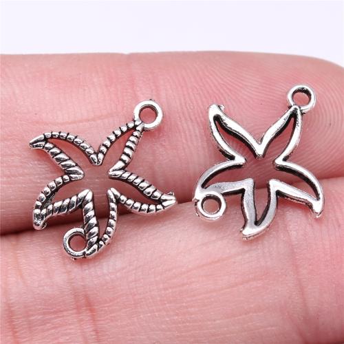 Conector de liga de zinco estrela, Estrela do mar, banho de cor prata antiga, DIY & laço de 1/1, 19x16mm, vendido por PC