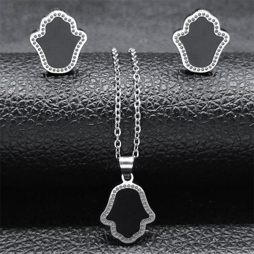 Ensemble bijoux strass en acier inoxydable, Boucle d’oreille stud & collier de chaîne de chandail, Acier inoxydable 304, 2 pièces & pour femme & avec strass, Longueur Environ 50 cm, Vendu par fixé