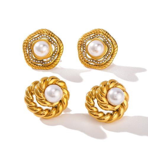 304 roestvrij staal Drop Earring, met Plastic Pearl, gold plated, mode sieraden & verschillende ontwerpen voor de keuze, gouden, Verkocht door pair