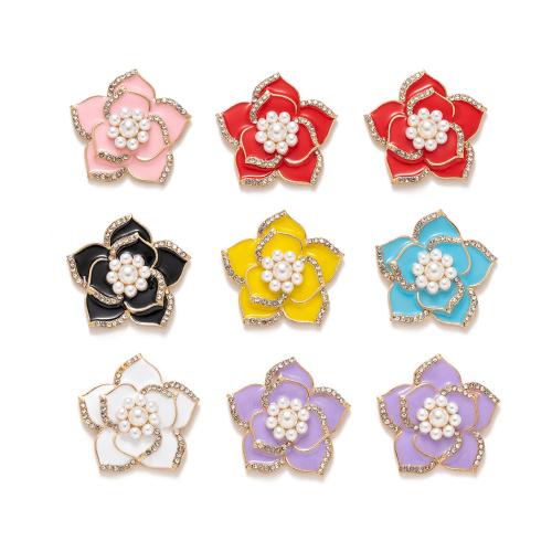 Hair Accessories DIY Findings Zinc Alloy with Plastic Pearl Flower plated enamel & with rhinestone nickel lead & cadmium free Sold By PC