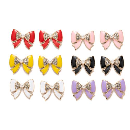 Hair Accessories DIY Findings Zinc Alloy with Plastic Pearl Bowknot plated enamel & with rhinestone nickel lead & cadmium free Sold By PC