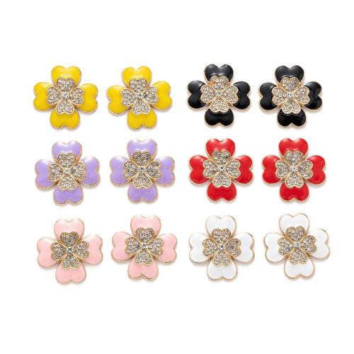 Hair Accessories DIY Findings Zinc Alloy Flower plated enamel & with rhinestone nickel lead & cadmium free Sold By PC