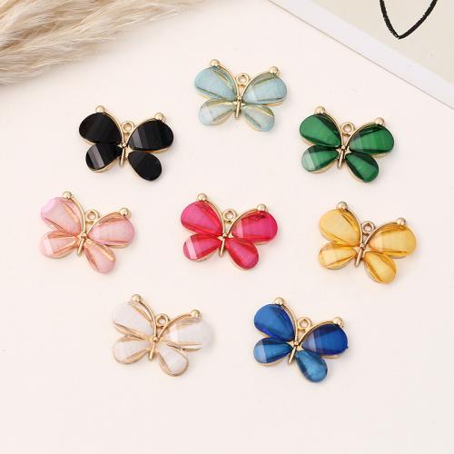 Resin Zinc Alloy Pendants with Resin Butterfly plated DIY nickel lead & cadmium free Sold By Bag