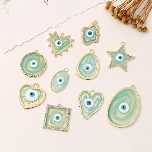 Evil Eye Pendler, Zinc Alloy, forgyldt, du kan DIY & forskellige design til valg & emalje, grøn, nikkel, bly & cadmium fri, 10pc'er/Bag, Solgt af Bag