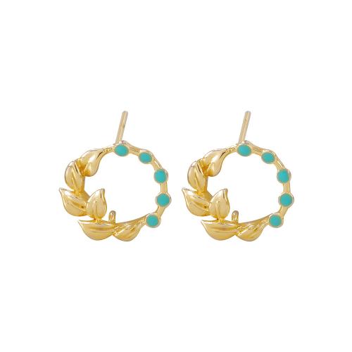 Brass Earring Stud Component real gold plated DIY & enamel golden Sold By Pair