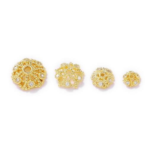 Brass Bead Cap real gold plated DIY & micro pave cubic zirconia Crystal Gold Sold By PC