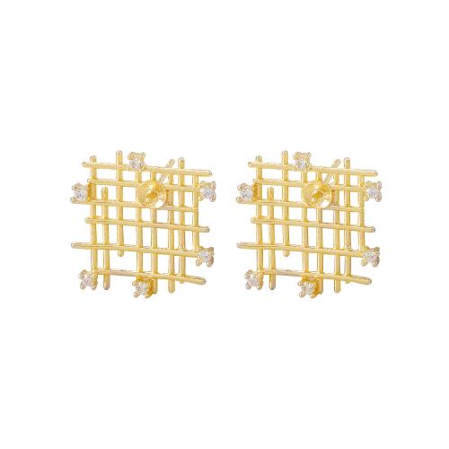 Brass Earring Stud Component real gold plated DIY & micro pave cubic zirconia golden Sold By Pair