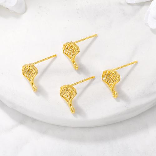 Brass Earring Stud Component real gold plated DIY & micro pave cubic zirconia golden Sold By Pair