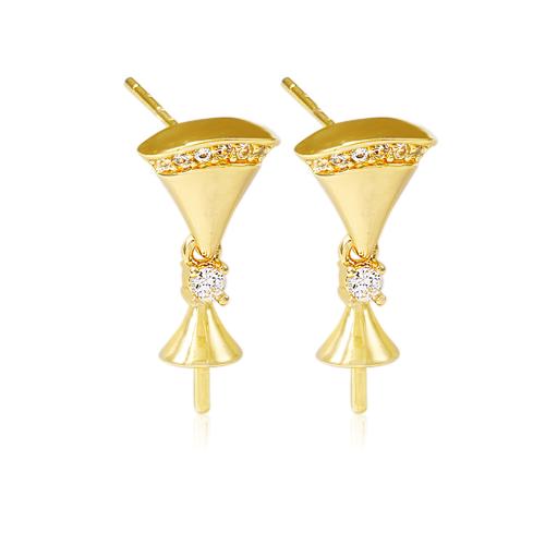 Brass Earring Stud Component real gold plated DIY & micro pave cubic zirconia golden Sold By Pair