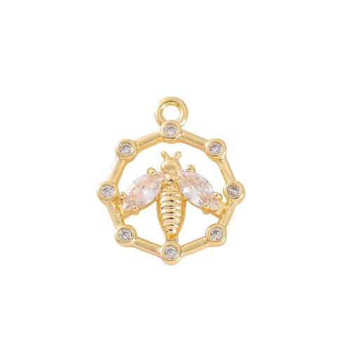 Cubic Zirconia Micro Pave Brass Pendant Bee real gold plated DIY & micro pave cubic zirconia golden Sold By PC