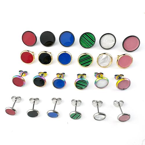 Stainless Steel Stud Earrings 304 Stainless Steel with Gemstone & Acrylic plated & for woman Sold By PC