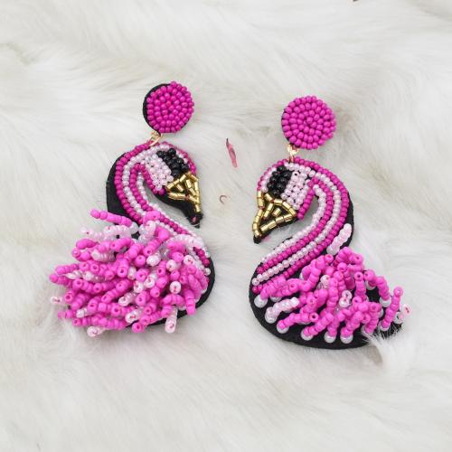 Pendientes, aleación de zinc, con Seedbead, Estilo bohemio & para mujer, Rosado, 5parespareja/Grupo, Vendido por Grupo